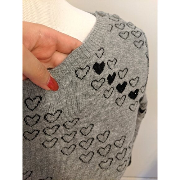 Vintage Y2K Grey Heart Sweater 3/4 Sleeve Cute Romantic Fall Crew Neck Sz S - Picture 6 of 9